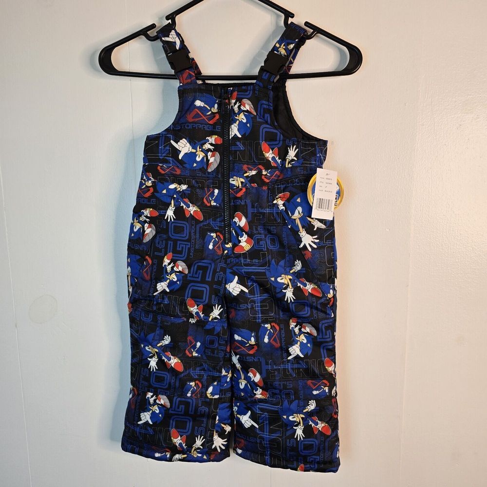 Sonic The Hedgehog Boys Kids 2T‎ Snow Pants Bibs Snow Suit Water-Resistant